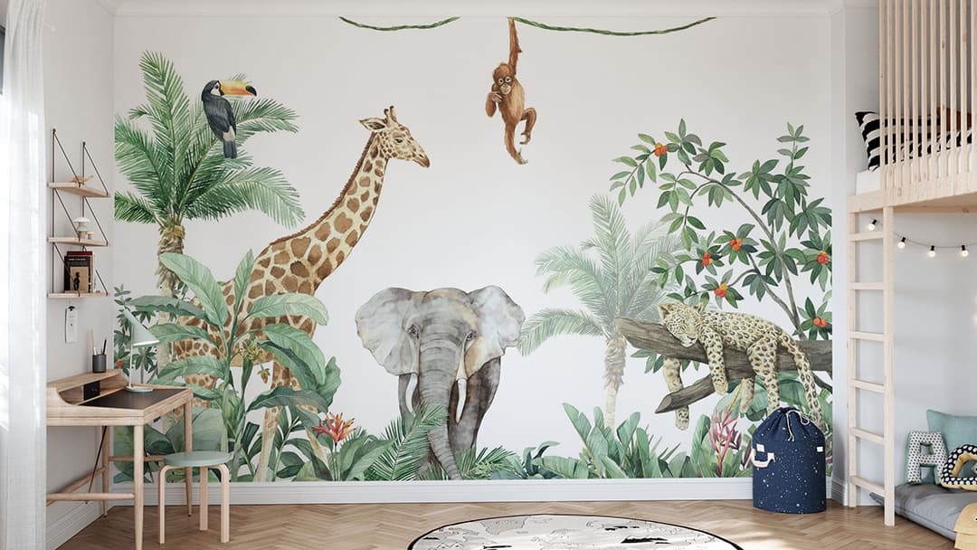 Photowall wall mural of jungle and elephant in child's bedroom