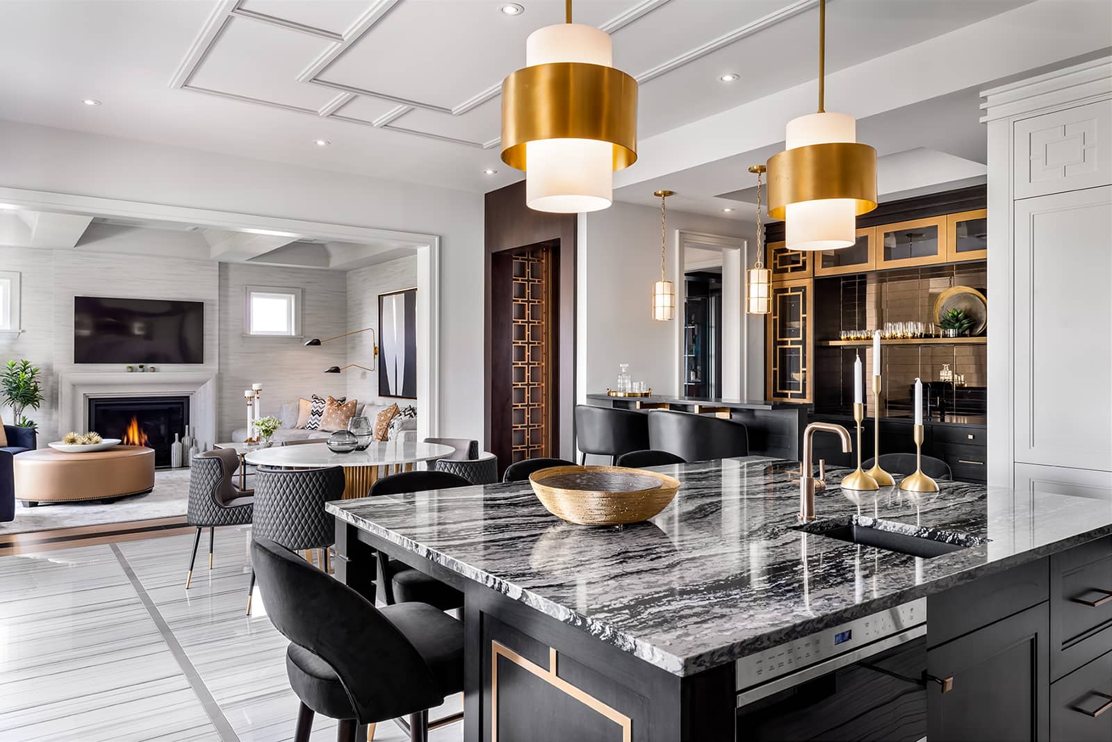 modern kitchen with island and stools