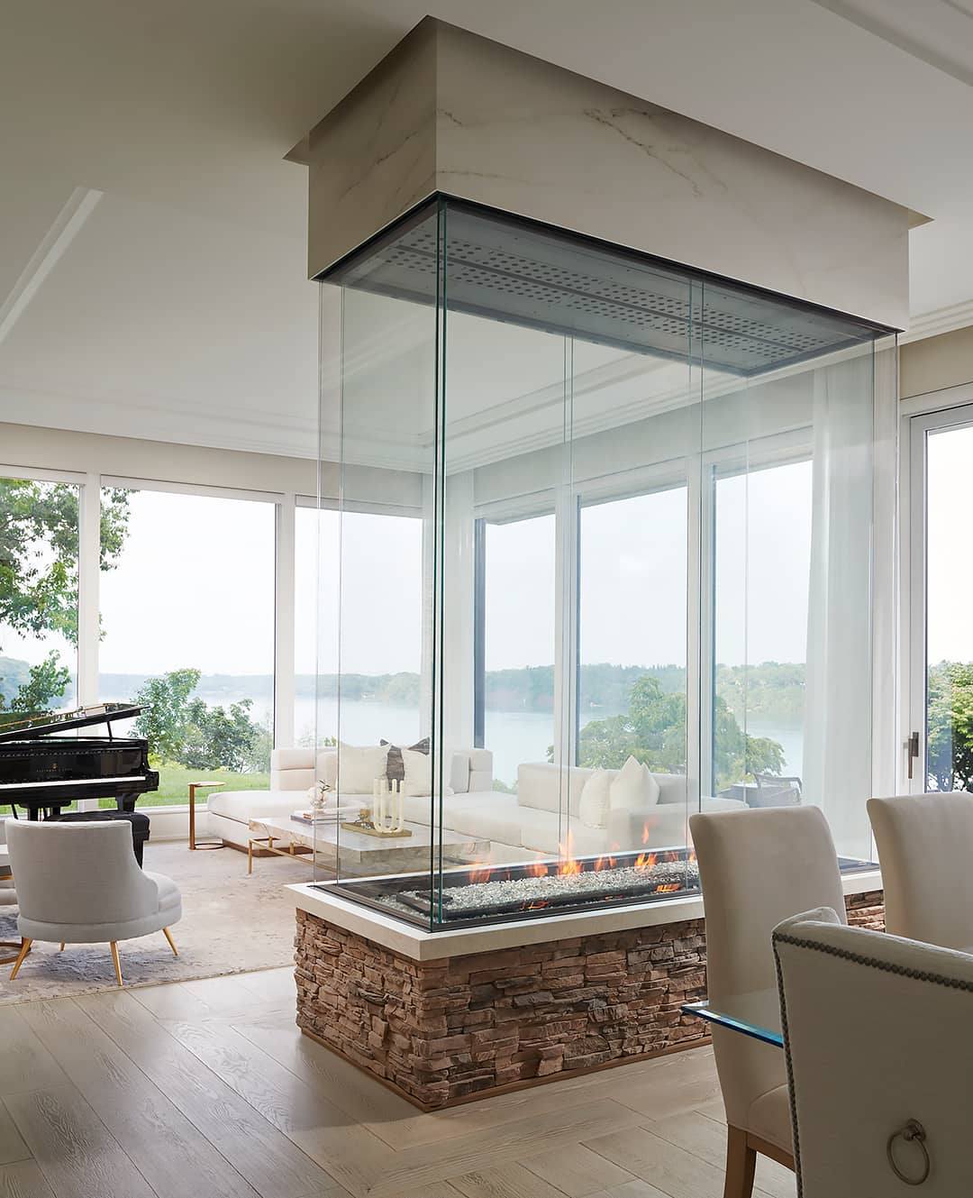 two-sided glass fireplace